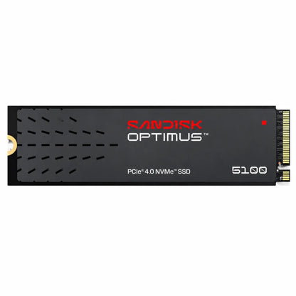 Front view of the SANDISK Optimus 5100 500GB PCIe 4.0 NVMe M.2 2280 Internal SSD for fast PC and laptop performance.