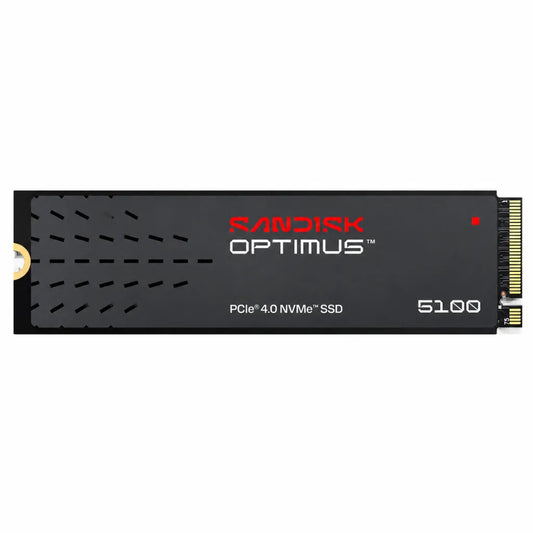 Front view of the SANDISK Optimus 5100 500GB PCIe 4.0 NVMe M.2 2280 Internal SSD for fast PC and laptop performance.