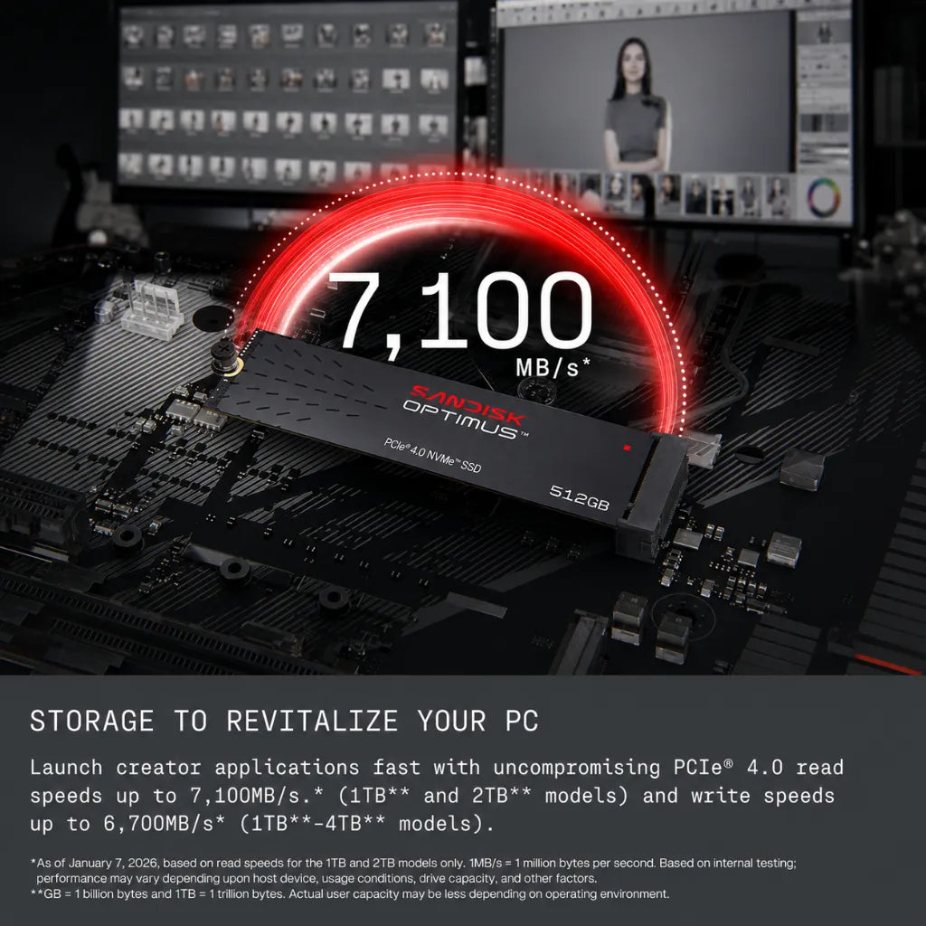SANDISK Optimus 5100 500GB PCIe Gen4 NVMe SSD offering ultra-fast performance for creators and professionals.