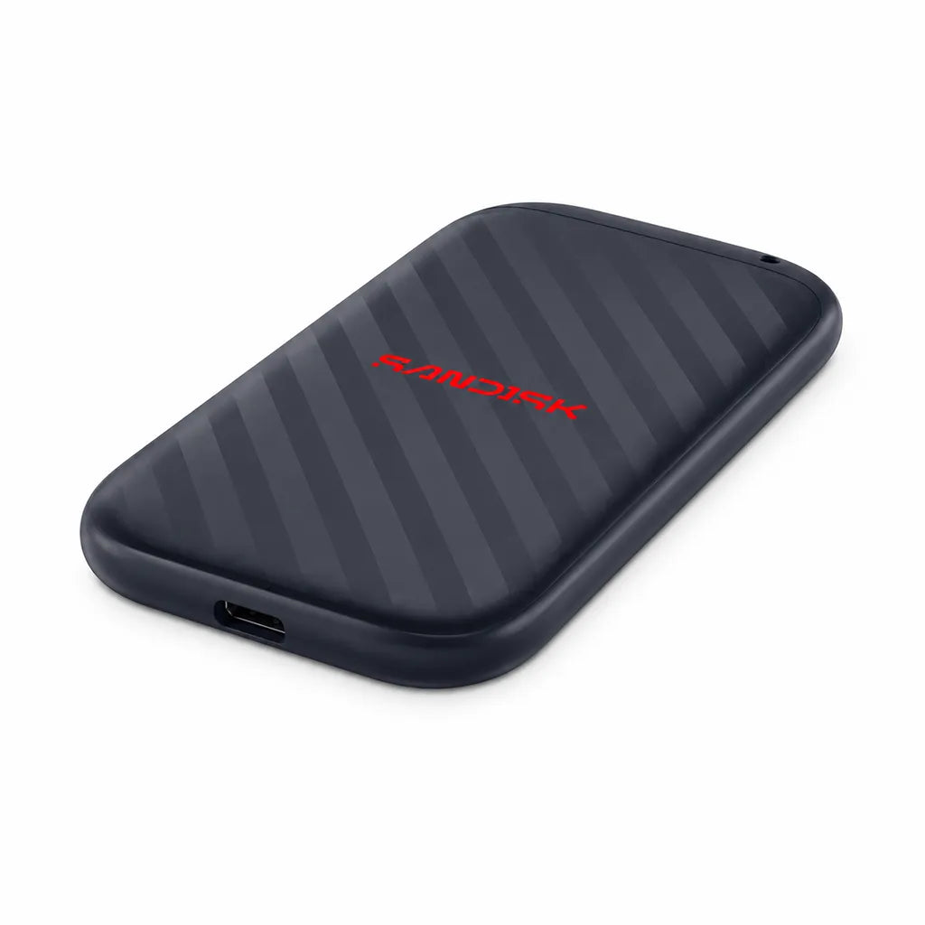 SanDisk SDSSDE10 1TB portable SSD angled view showing USB Type-C port and compact enclosure -tpstech.in
