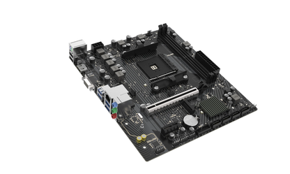 SAPPHIRE A520M-E DDR4 Micro-ATX motherboard front angle showing AM4 socket and expansion slots
