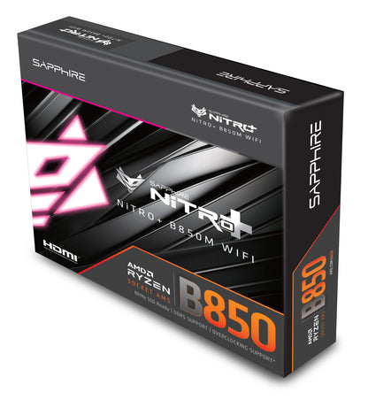 SAPPHIRE NITRO+ B850M WIFI AMD B850 motherboard retail packaging
