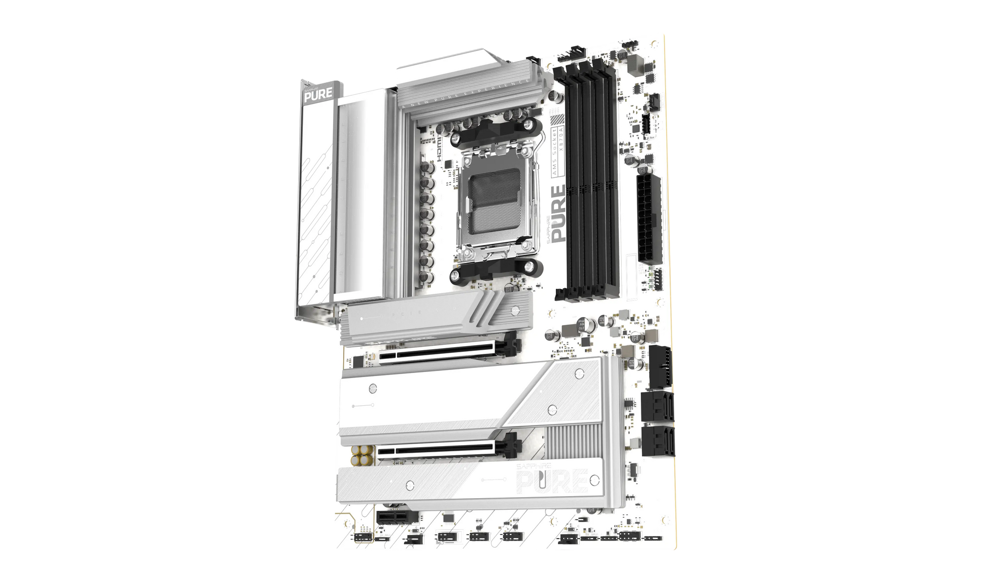 Top view of SAPPHIRE PURE X870A WIFI 7 motherboard for AMD Ryzen 9000, 8000 and 7000 Series processors