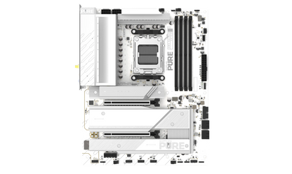 Front view of SAPPHIRE PURE X870A WIFI 7 AMD AM5 motherboard with PCIe 5.0 expansion slots