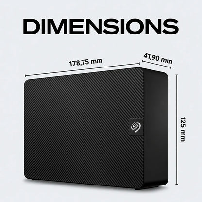 Seagate Expansion Desktop 26TB External Hard Drive STKP26000400 showing product dimensions and compact 3.5-inch desktop design -tpstech.in
