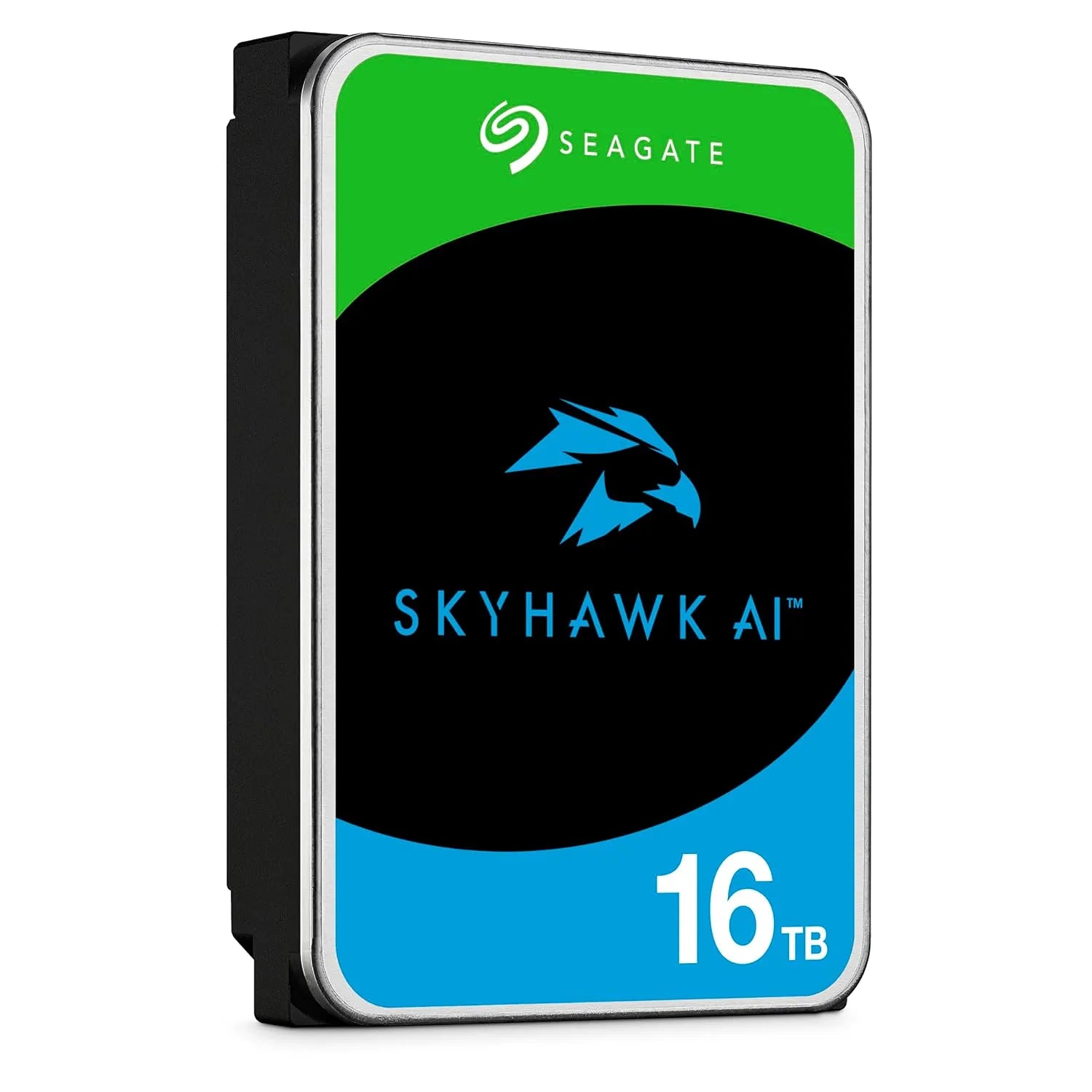 Seagate SkyHawk AI 16TB 7200RPM video surveillance hard disk drive standing at an angle -tpstech.in