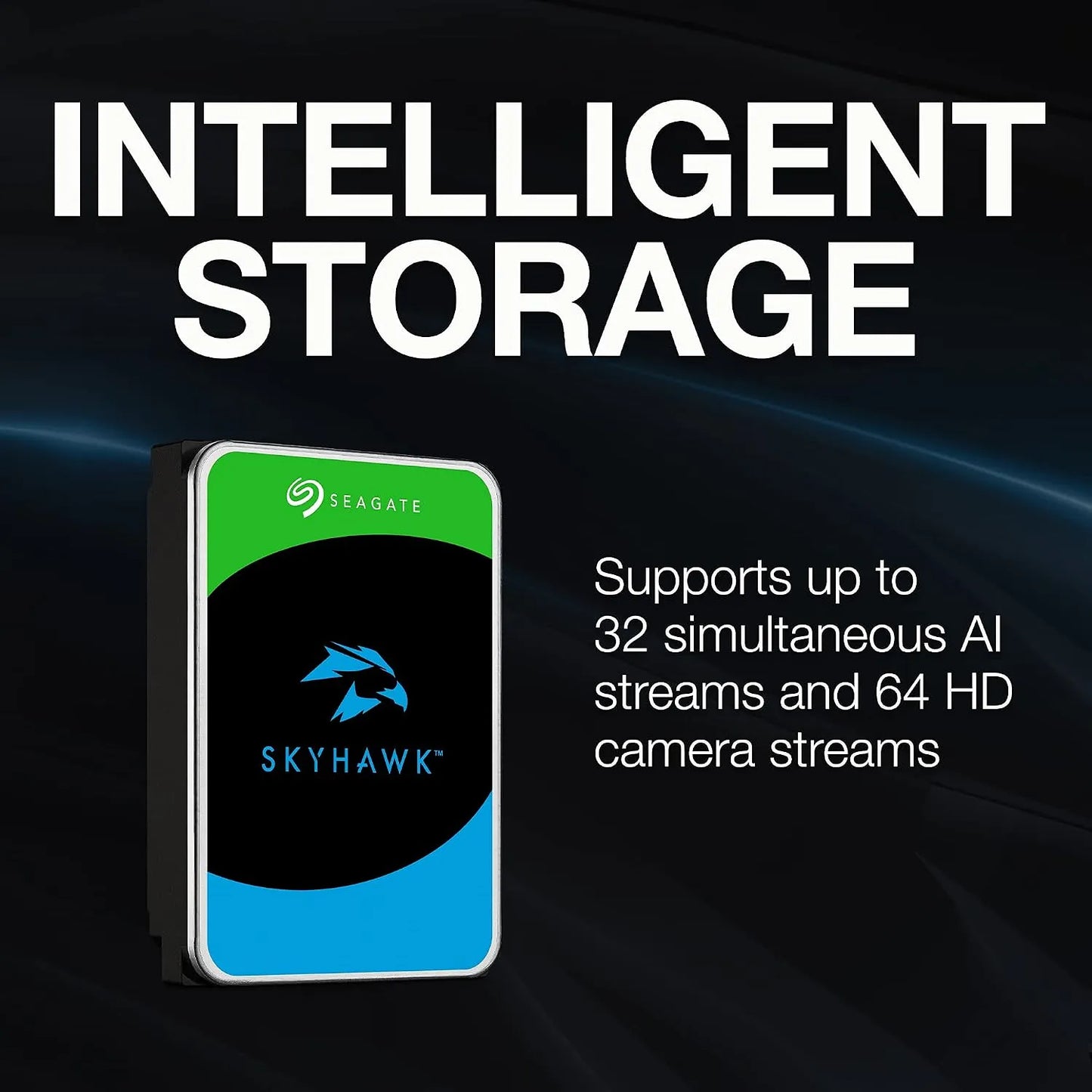 Seagate SkyHawk AI 20TB surveillance hard drive supporting 32 AI streams and 64 HD camera streams -tpstech.in