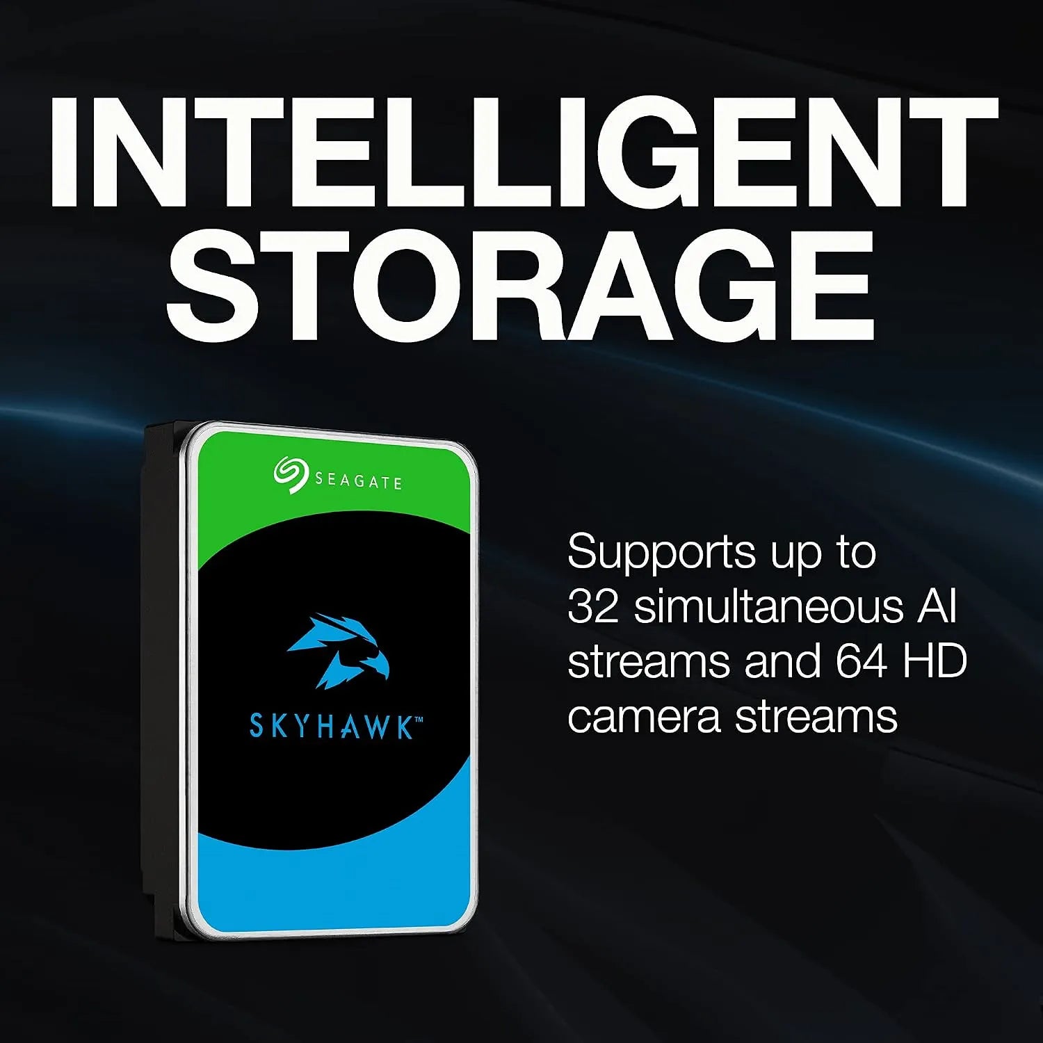 Seagate SkyHawk AI 20TB surveillance hard drive supporting 32 AI streams and 64 HD camera streams -tpstech.in