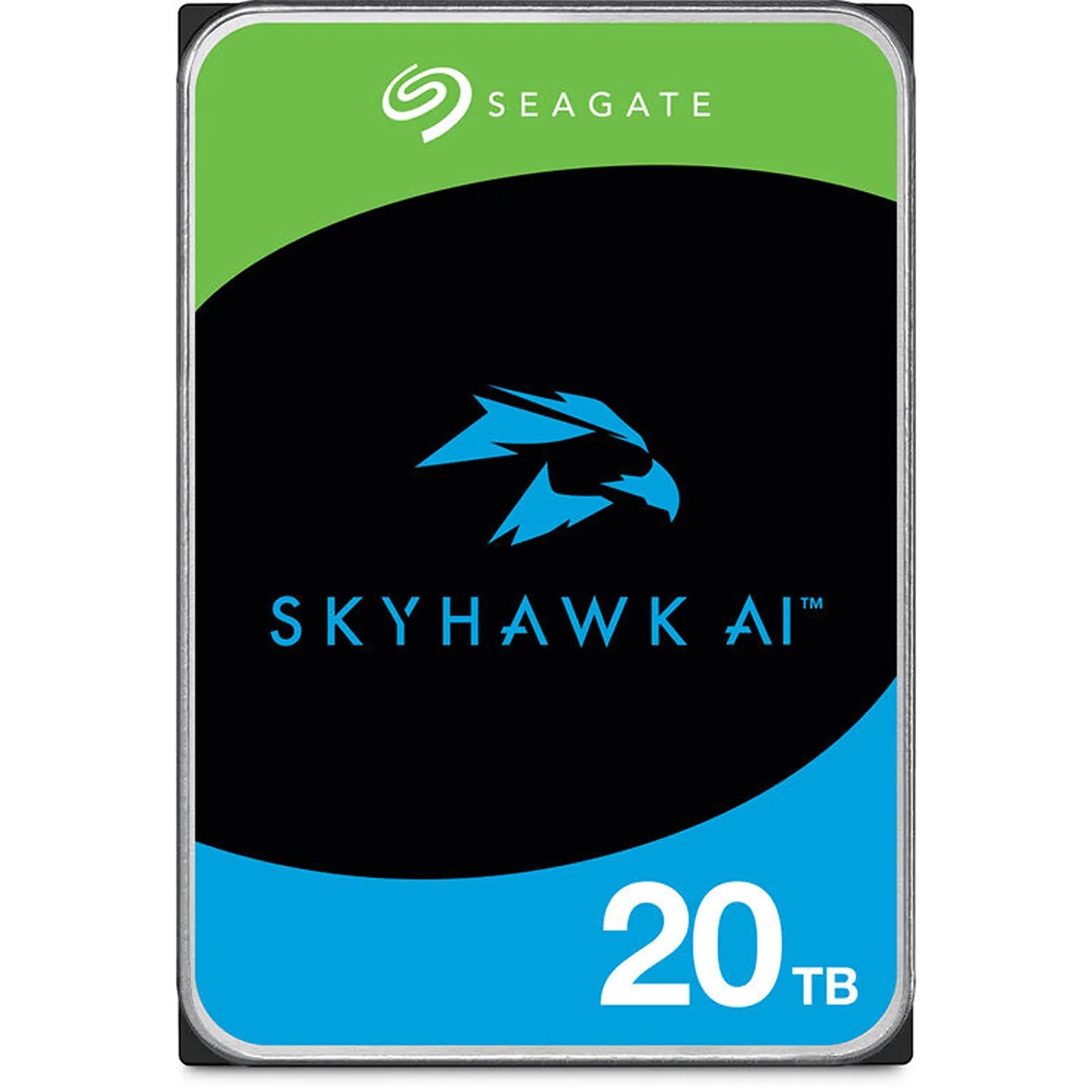 Front face view of Seagate SkyHawk AI 20TB 7200RPM video surveillance hard disk drive -tpstech.in