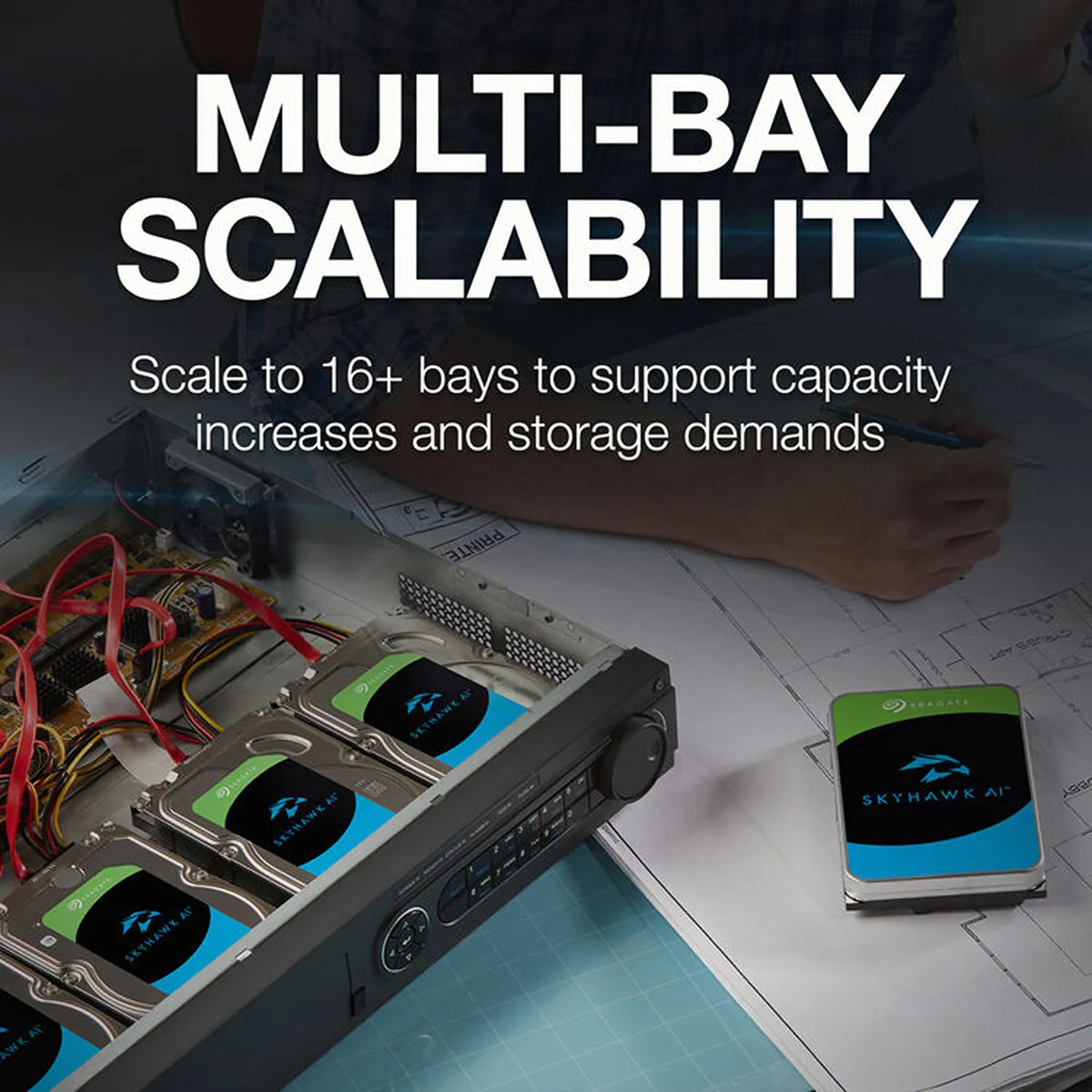 Seagate ST24000VE002 24TB SkyHawk AI Video Hard Drive multi bay scalability 16 plus bays support in NVR -tpstech.in
