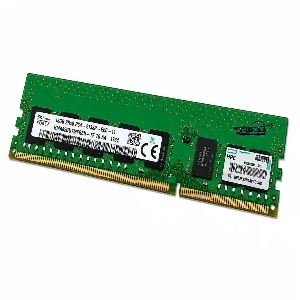 Right angled view of SK Hynix 16GB DDR4 ECC UDIMM 2133MHz PC4-2133P server memory module.