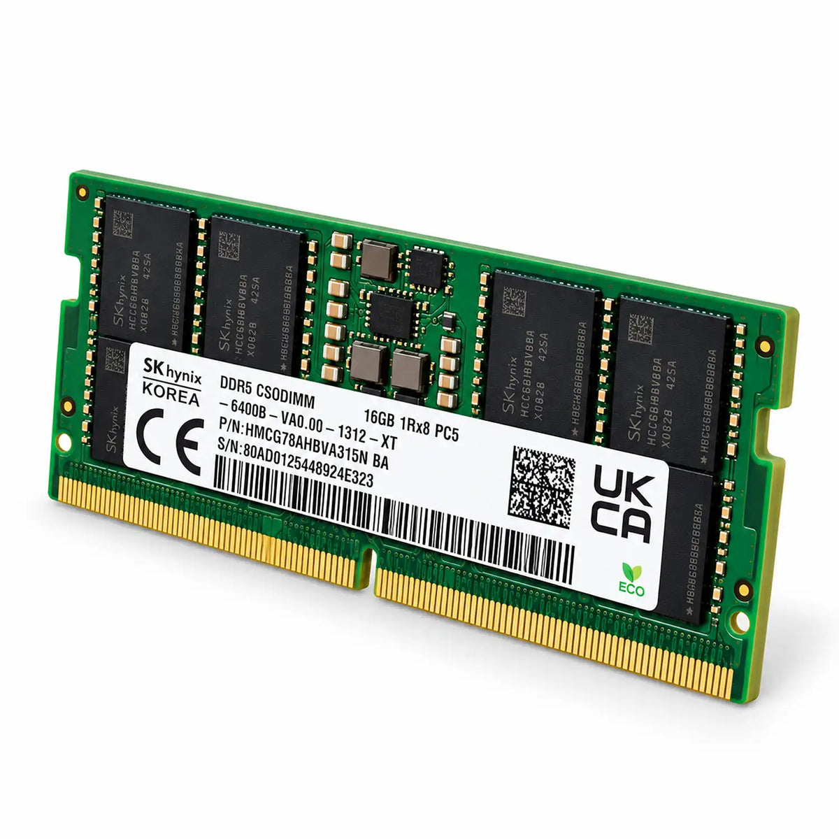 SK hynix HMCG78AHBVA315N 16GB DDR5-6400 CSODIMM RAM memory stick angled standing view -tpstech.in