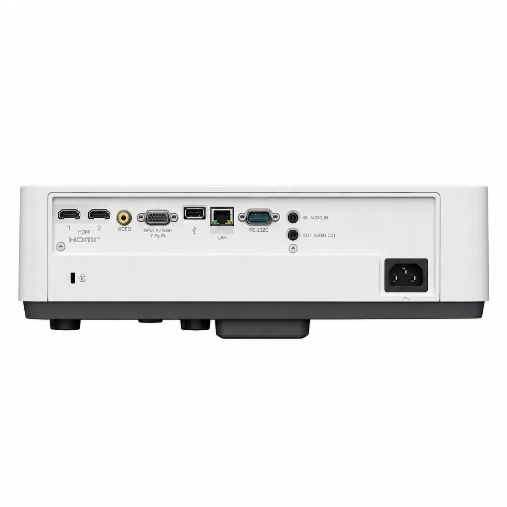 Rear connectivity ports of Sony VPL-CXZ10 laser projector featuring dual HDMI, LAN, USB, RS-232C, VGA and audio connections.