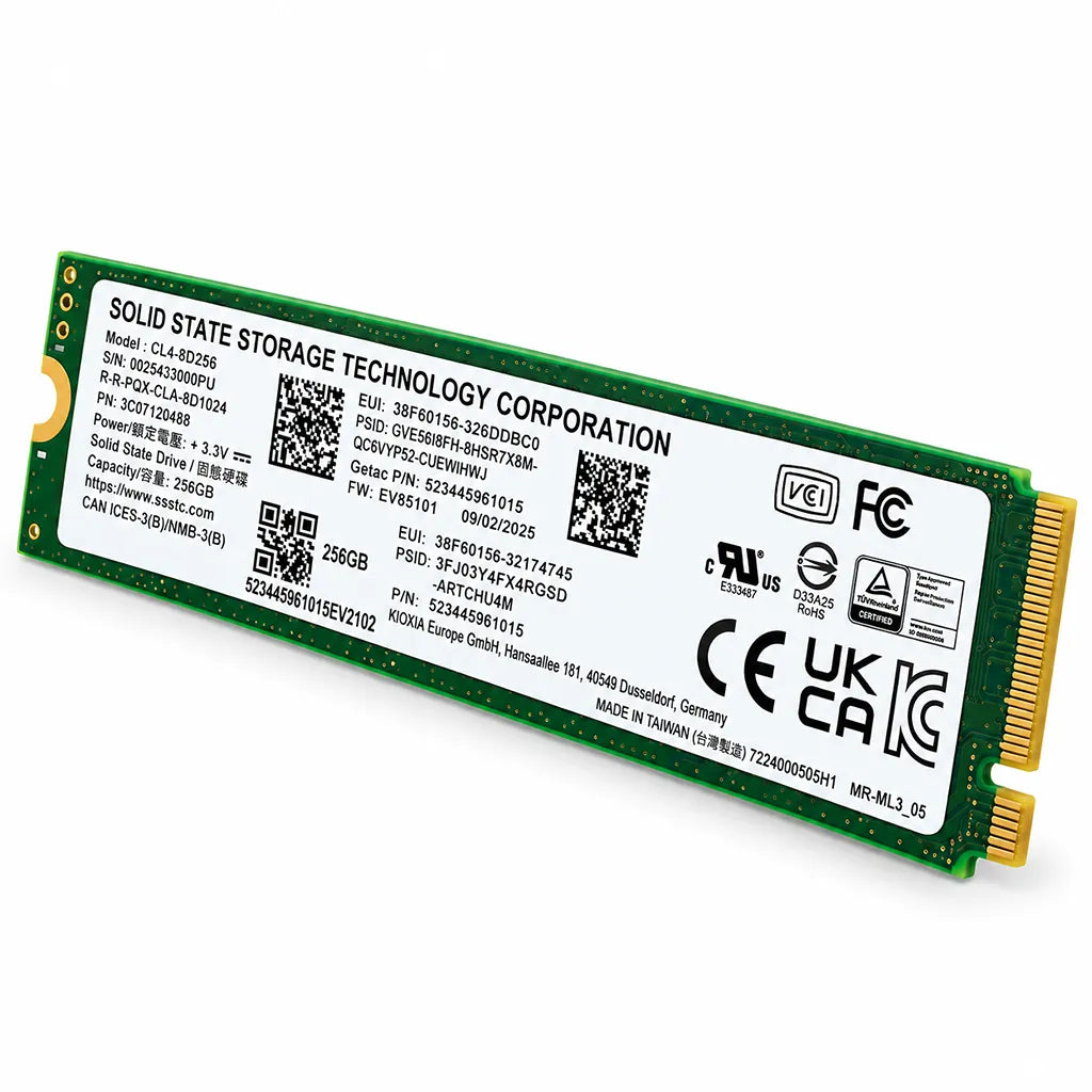 SSSTC 256GB M.2 2280 PCIe Gen4 NVMe SSD (Pulled out) isometric right side angle view highlighting drive model and form factor -tpstech.in