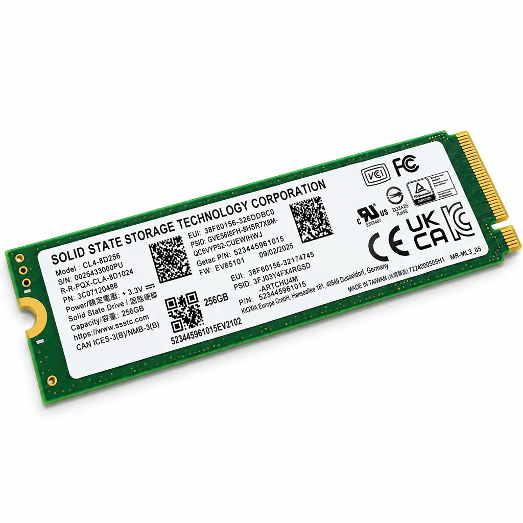 SSSTC 256GB M.2 2280 PCIe Gen4 NVMe SSD (Pulled out) slanted top perspective view on white background -tpstech.in