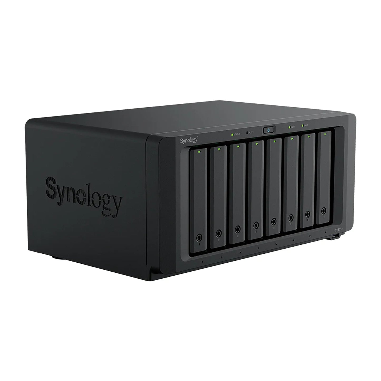 Synology DS1825 Plus 8 Bay NAS front left angle view showing eight drive bays-tpstech.in