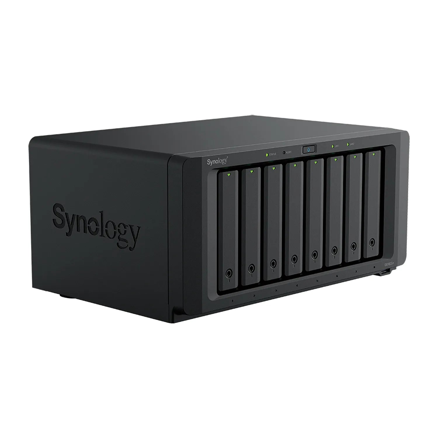Synology DS1825 Plus 8 Bay NAS front left angle view showing eight drive bays-tpstech.in