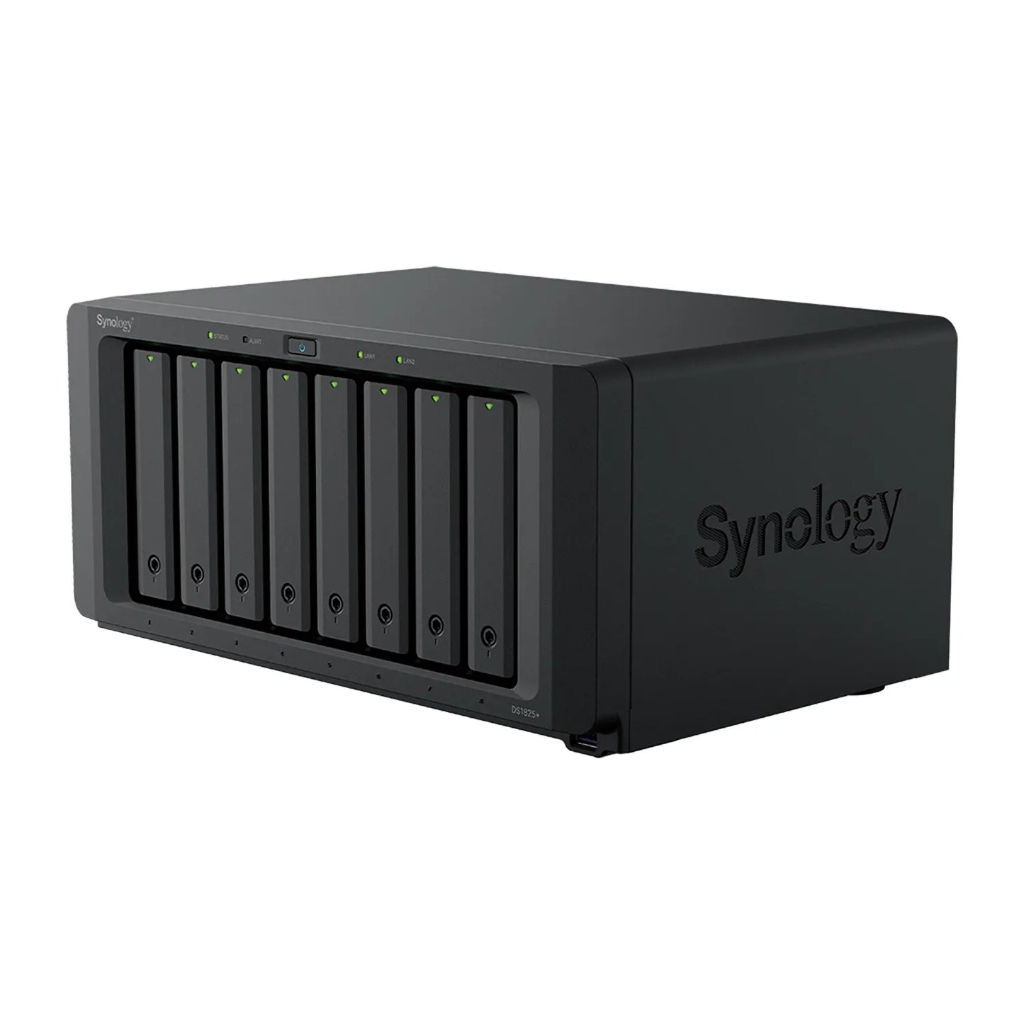 Synology DS1825 Plus 8 Bay NAS front right angle view with drive bays and Synology branding-tpstech.in