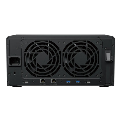 Synology DS1825 Plus 8 Bay NAS rear view showing cooling fans network ports USB ports and expansion connectivity-tpstech.in