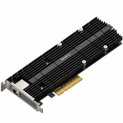 Synology E10M20-T1 M.2 SSD 10GbE PCIe combo adapter card isometric angle view with bracket -tpstech.in