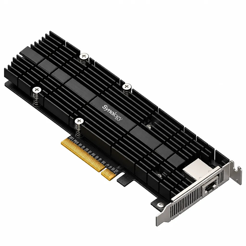 Top isometric perspective view of Synology E10M20-T1 M.2 SSD 10GbE Adapter Card for NAS -tpstech.in