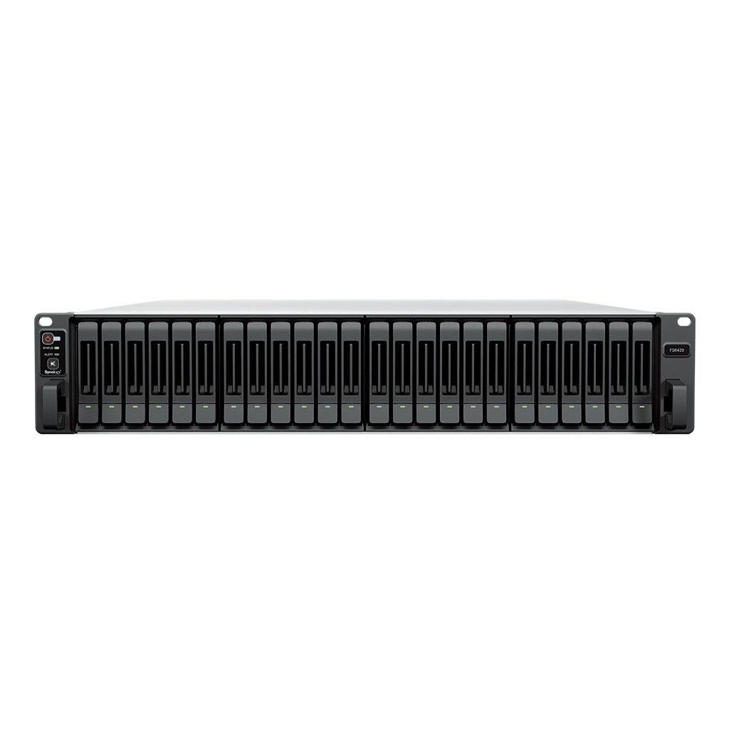 Synology FS6420 24-bay SATA SSD rackmount NAS front view displaying hot-swappable drive bays for enterprise storage -tpstech.in