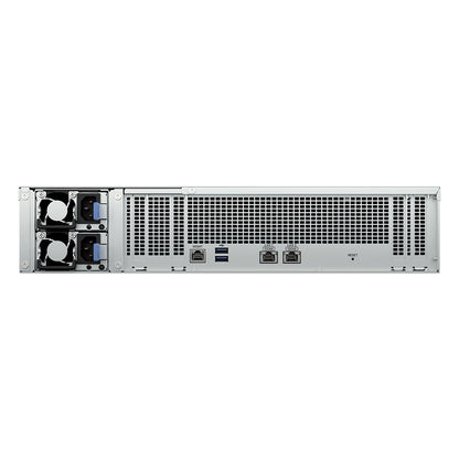 Rear view of Synology FS6420 all-flash rackmount NAS featuring dual 10GbE ports, management LAN, USB ports, and redundant power supplies -tpstech.in