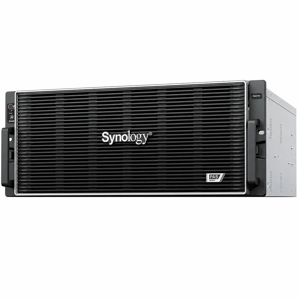 Synology PAS7700 enterprise NVMe storage system front left angle view showing 4U rackmount chassis -tpstech.in