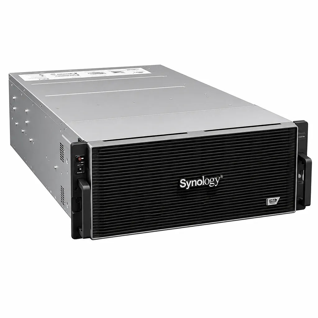 Synology PAS7700 enterprise NVMe storage system front right angle view with rackmount enclosure -tpstech.in