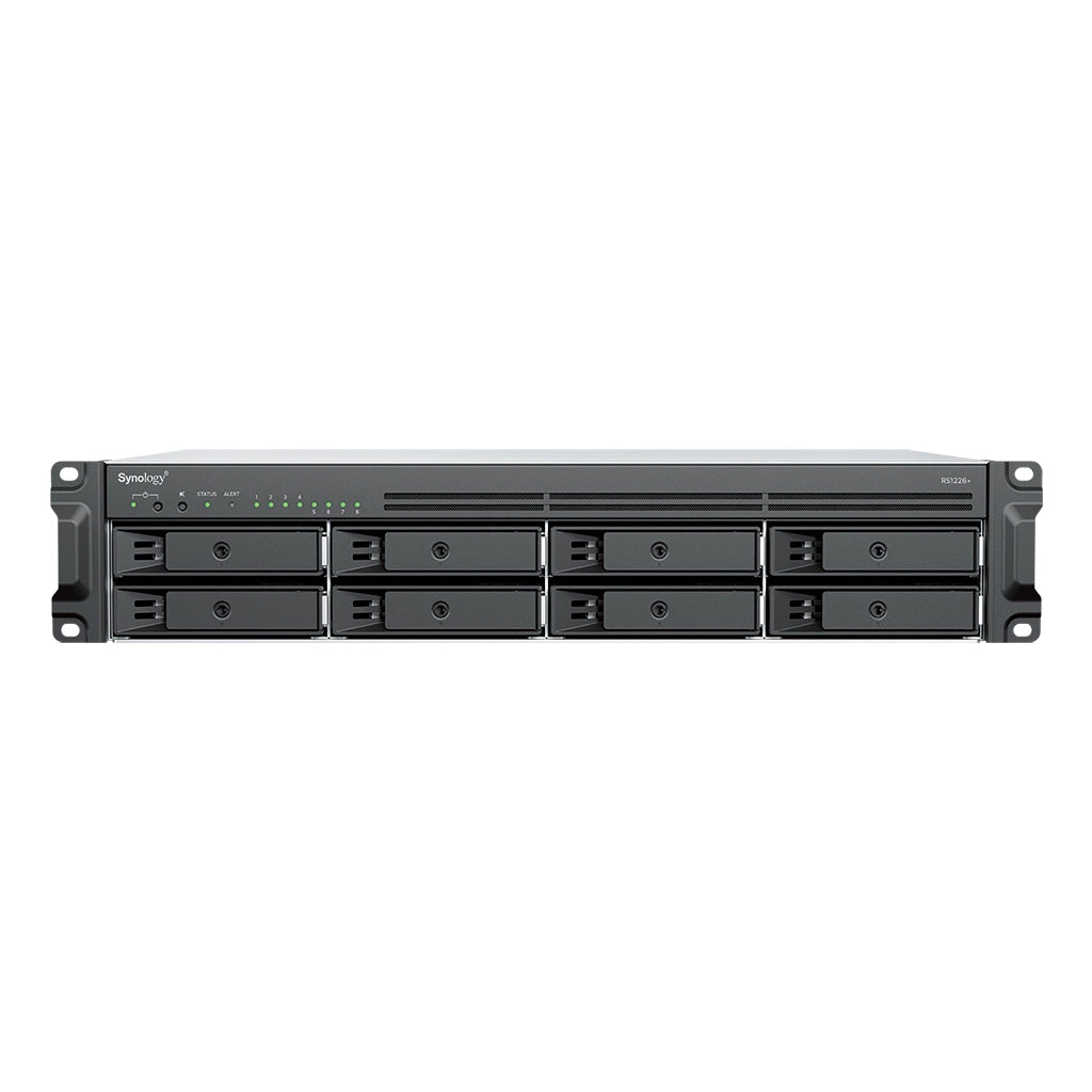 Synology RS1226+ 8-Bay Rackmount NAS Server front view with eight hot-swappable drive bays for centralized business data storage -tpstech.in