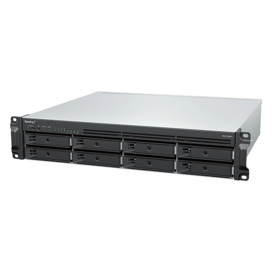 Synology RS1226RP+ 8 Bay Rackmount NAS Server front left angle view with hot-swappable drive bays for business storage -tpstech.in