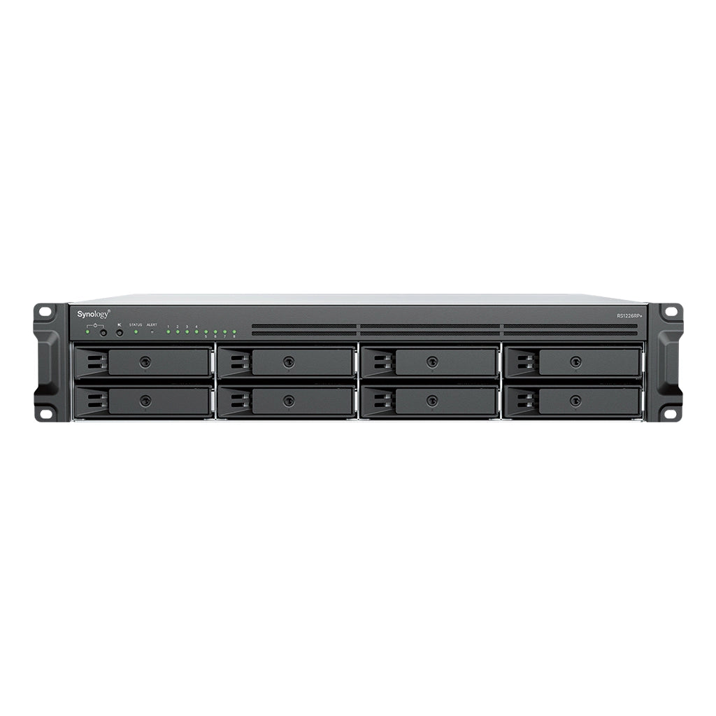 Synology RS1226RP+ 8 Bay Rackmount NAS Server front view with eight hot-swappable drive bays for enterprise storage -tpstech.in
