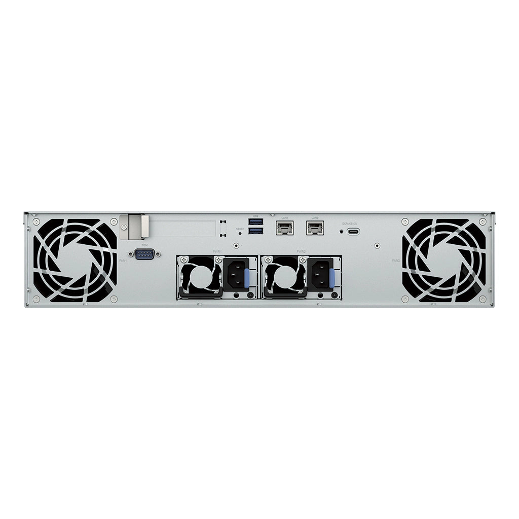 Synology RS1226RP+ 8 Bay Rackmount NAS Server rear view with dual 2.5GbE ports, redundant power supplies and connectivity ports -tpstech.in