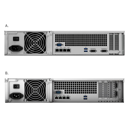 Synology RS3618xs 12 Bay Rackmount NAS rear panel with 4 Gigabit LAN ports USB ports PCIe expansion and expansion ports -tpstech.in