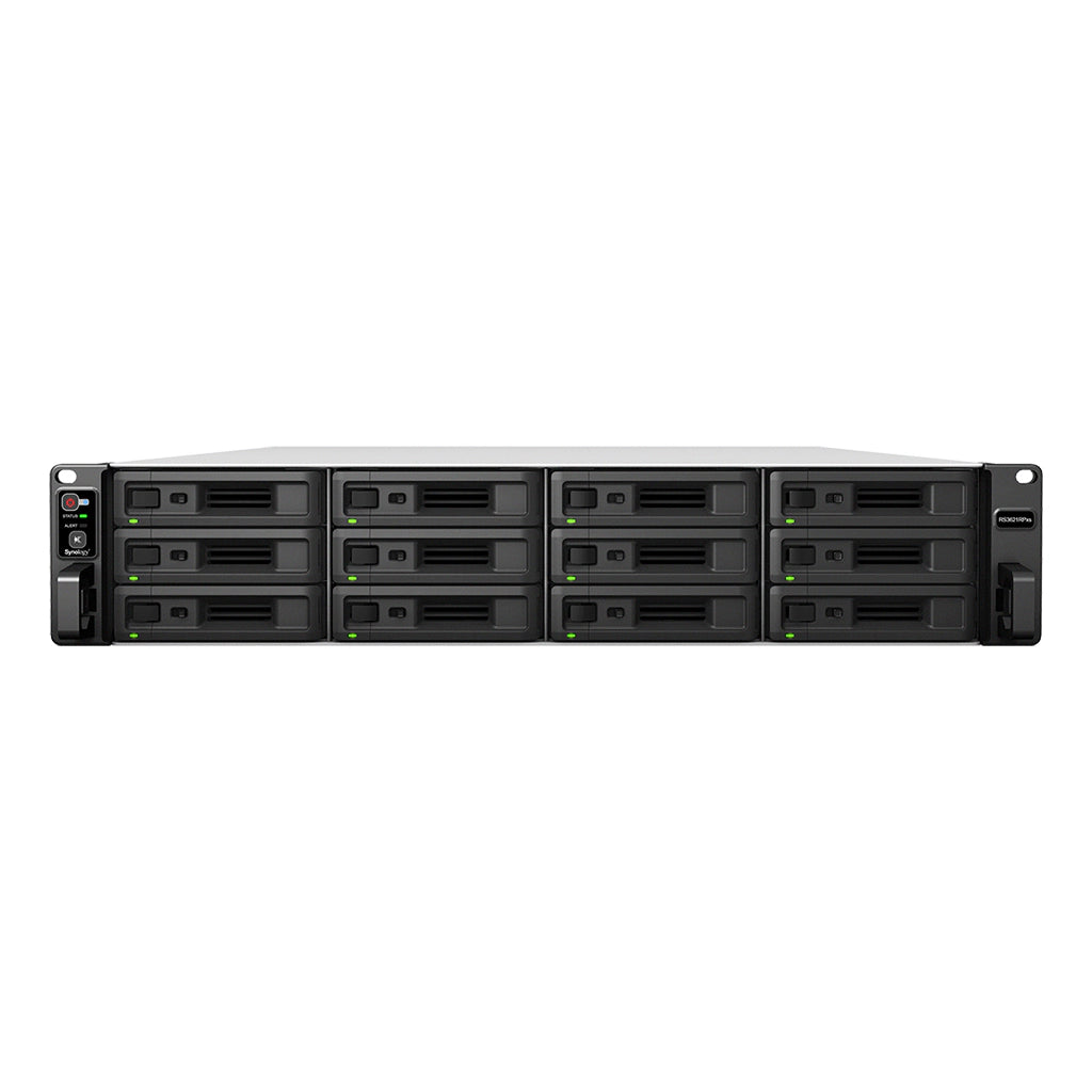 Synology RS3621RPxs 12 Bay rackmount NAS storage server front view featuring hot swappable SATA drive bays -tpstech.in