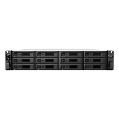 Synology RS3621RPxs 12 Bay rackmount NAS storage server front view featuring hot swappable SATA drive bays -tpstech.in