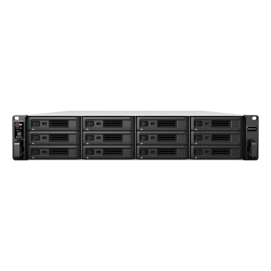 Synology RS3621RPxs 12 Bay rackmount NAS storage server front view featuring hot swappable SATA drive bays -tpstech.in