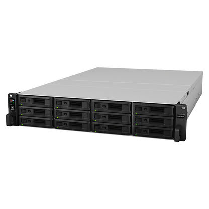 Synology RS3621RPxs 12 Bay rackmount NAS storage server perspective view with enterprise drive bays for business storage -tpstech.in