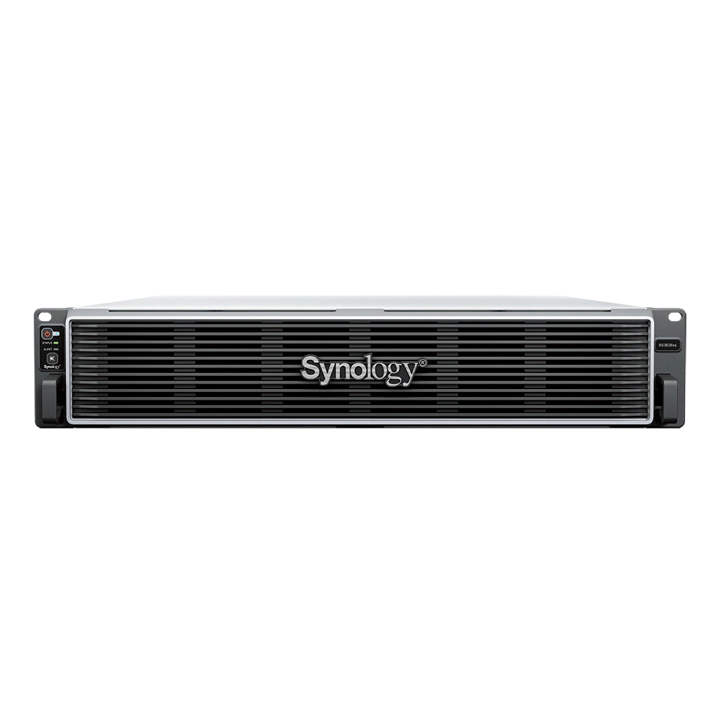 Synology RS3626xs front panel view of enterprise 12 Bay rackmount NAS storage server with professional design -tpstech.in