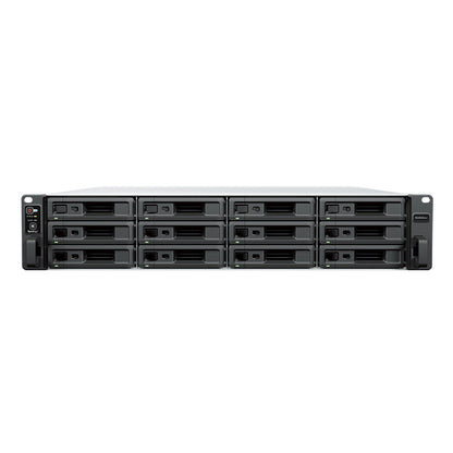 Synology RS4826xs+ 12-bay rackmount NAS front view with hot-swappable drive bays for enterprise storage and centralized data management -tpstech.in