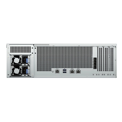 Synology RS6426xs+ rear view featuring dual 10GbE LAN ports, PCIe expansion slots, USB ports, and redundant power supplies -tpstech.in