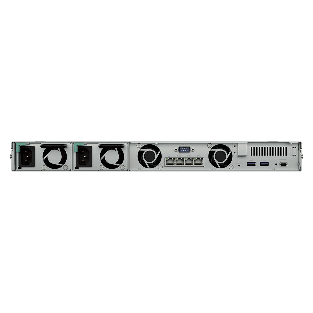 Synology RS826RP+ 4 Bay Rackmount NAS Storage Server rear view with redundant power supplies, 4 Gigabit LAN ports, USB ports, and expansion port -tpstech.in