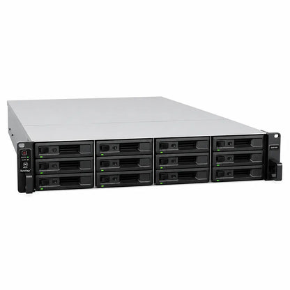 Synology SA3200D 12 Bay Enterprise NAS front left angle with hot-swappable SAS drive bays for scalable business storage -tpstech.in