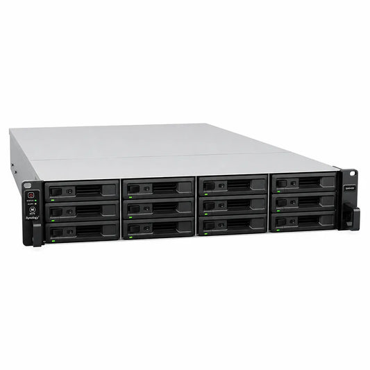 Synology SA3200D 12 Bay Enterprise NAS front left angle with hot-swappable SAS drive bays for scalable business storage -tpstech.in