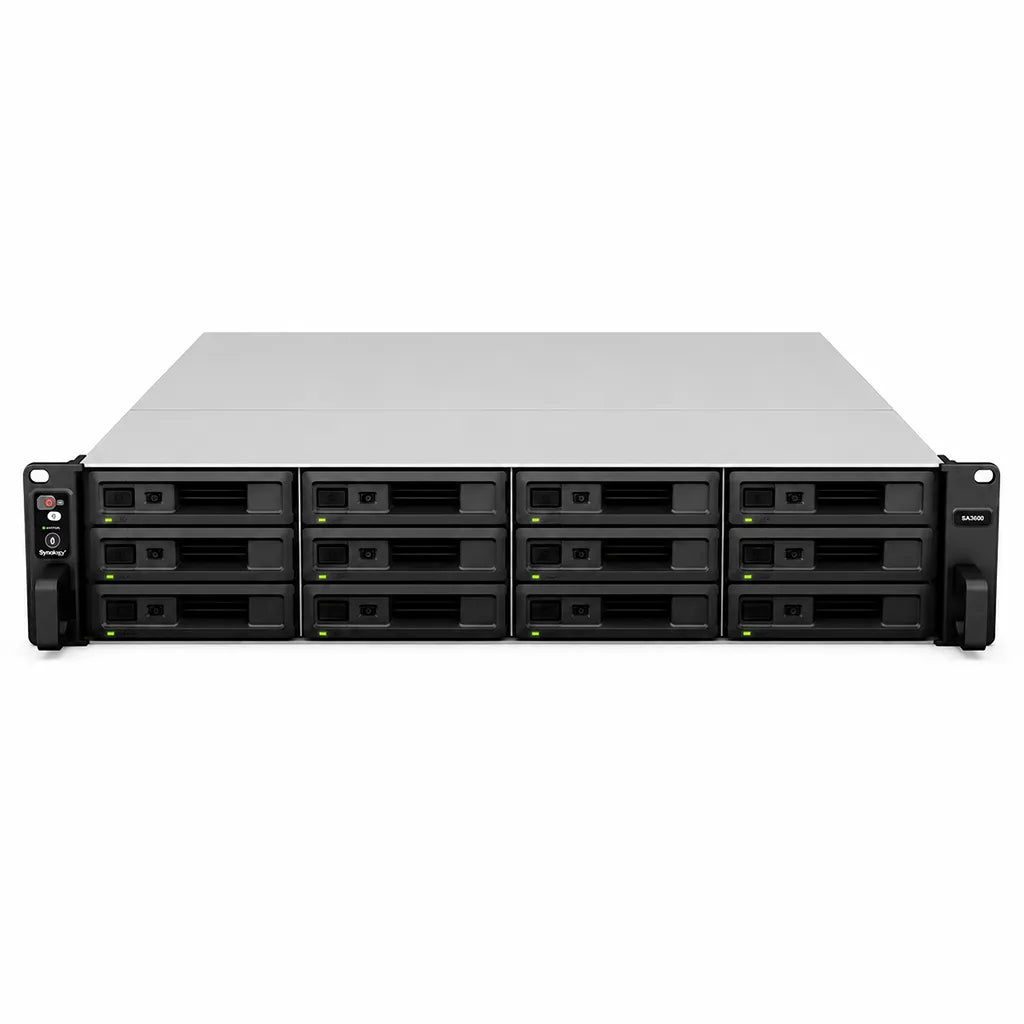 Synology SA3200D 12 Bay Enterprise NAS front view featuring hot-swappable SAS drive bays and high availability storage -tpstech.in
