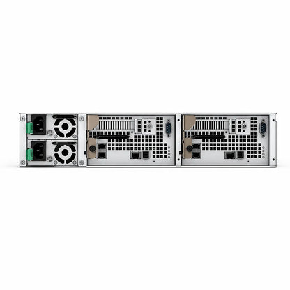 Synology SA3200D 12 Bay Enterprise NAS rear view showing dual controller modules, redundant power supplies, and network connectivity -tpstech.in