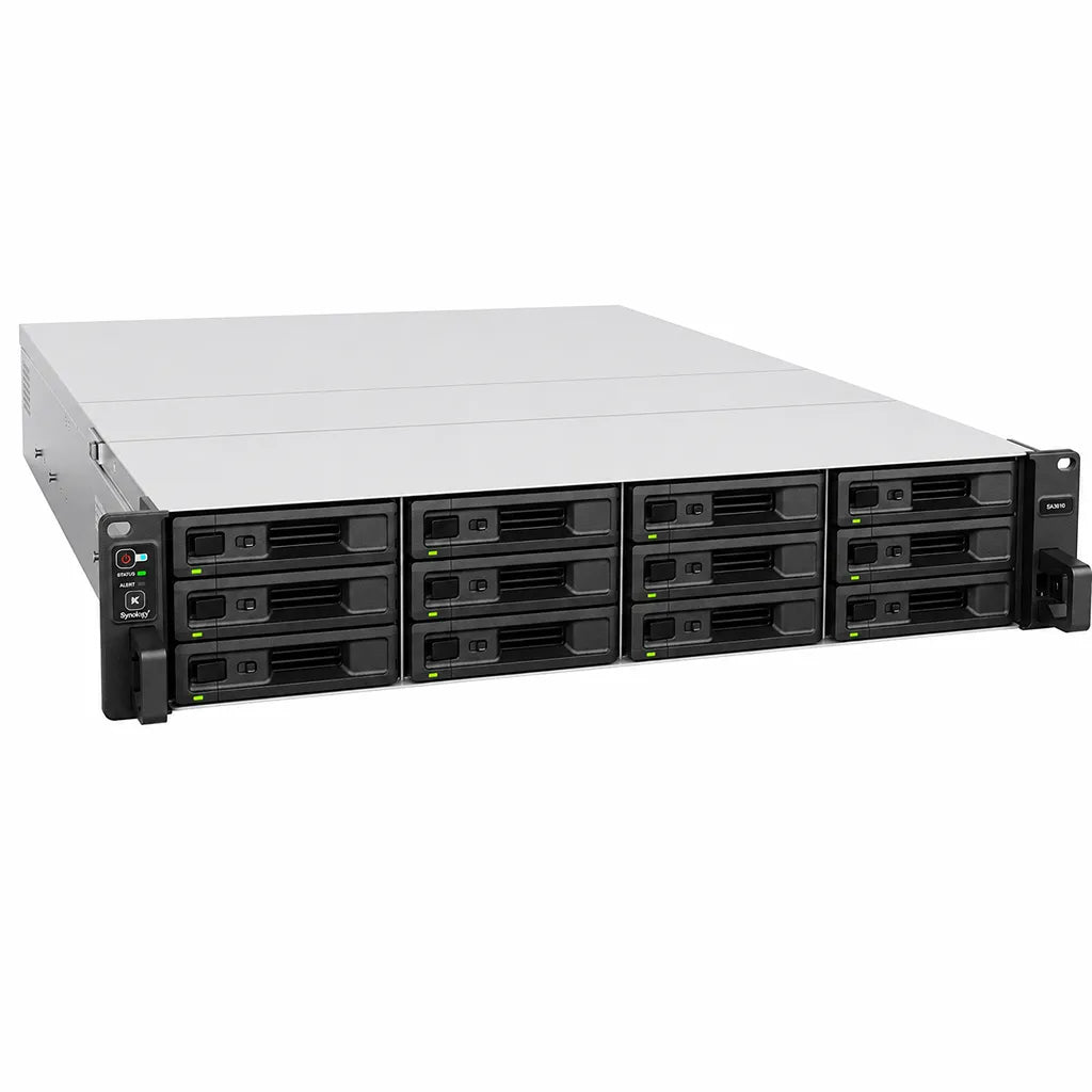 Synology SA3410 12 Bay Rackmount NAS Server front left view with hot swappable drive bays for enterprise storage and business data management -tpstech.in