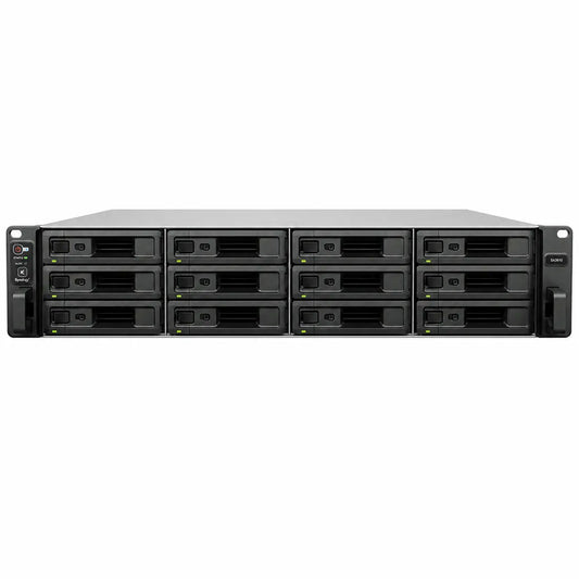 Front view of Synology SA3410 12 Bay Rackmount NAS Server with hot swappable drive bays for centralized enterprise storage -tpstech.in