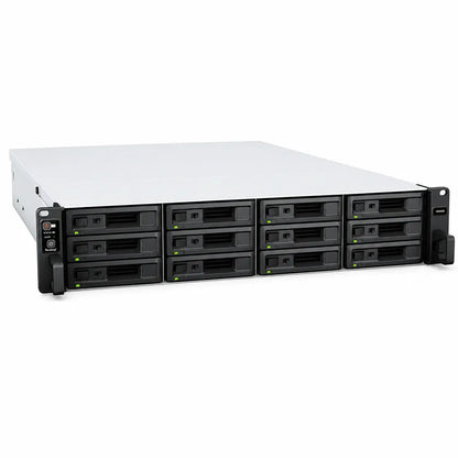 Synology SA6400 12 Bay Rackmount NAS Storage Server front left angle view with hot swappable drive bays for enterprise storage solutions -tpstech.in
