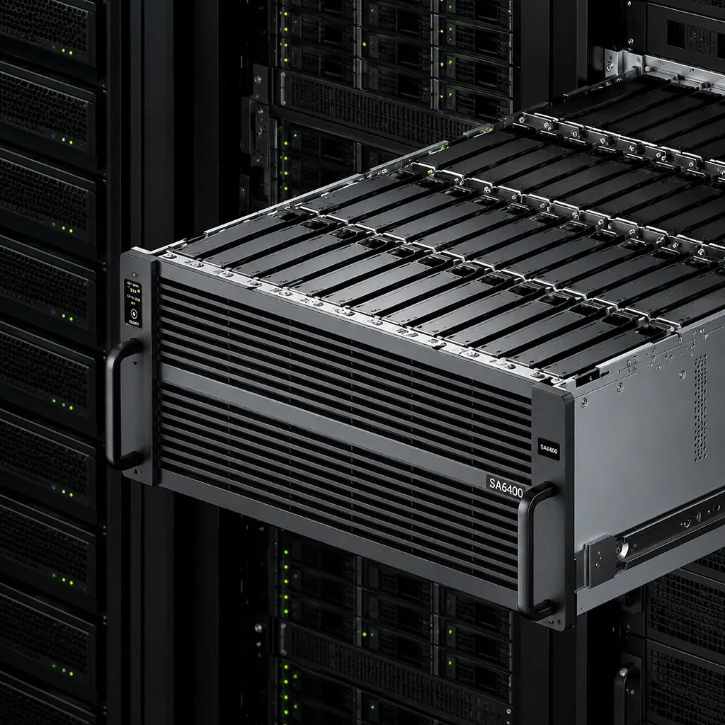 Synology SA6400 enterprise rackmount NAS installed in a server rack for scalable business data storage -tpstech.in